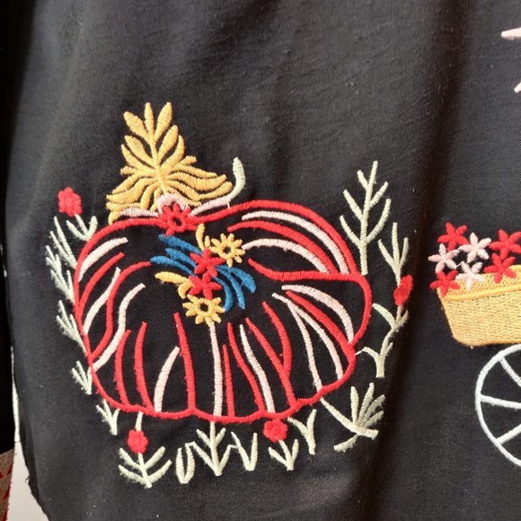 Coruja Womens Black Allover Colorful Embroidered 1/2 Button L/S Tunic Top M - Picture 10 of 12